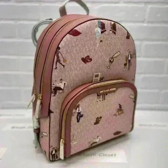 MICHAEL KORS BACKPACK JAYCEE LARGE ZIP JET SET GIRLS PRINT DK POWDER BLUSH MULTI main image 6